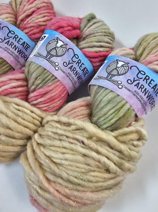 Rose Garden in Silver Sparkle Superwash Merino Blend Super Bulky Weight Yarn
