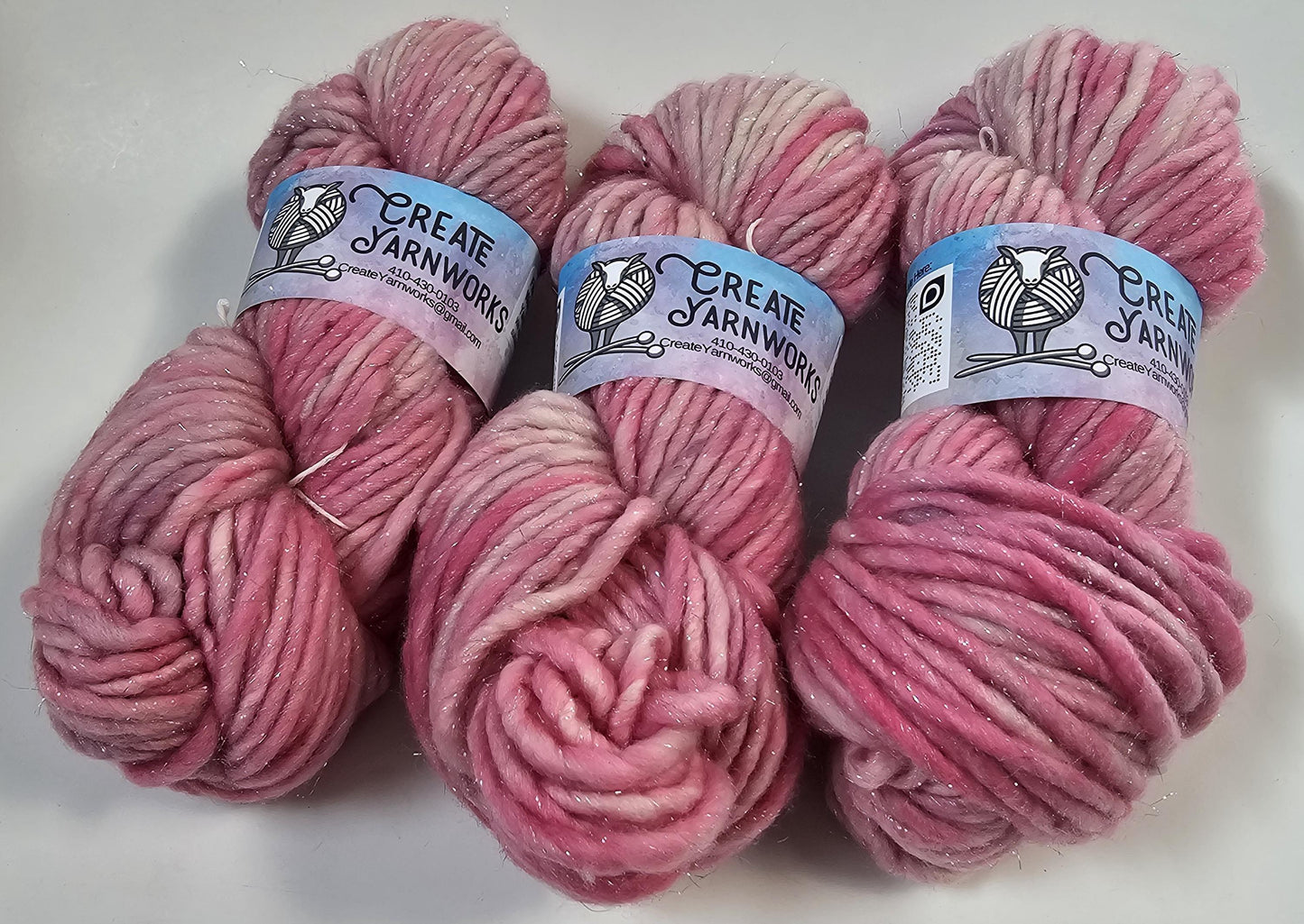 Pale Pink in Silver Sparkle Superwash Merino Blend Super Bulky Weight Yarn