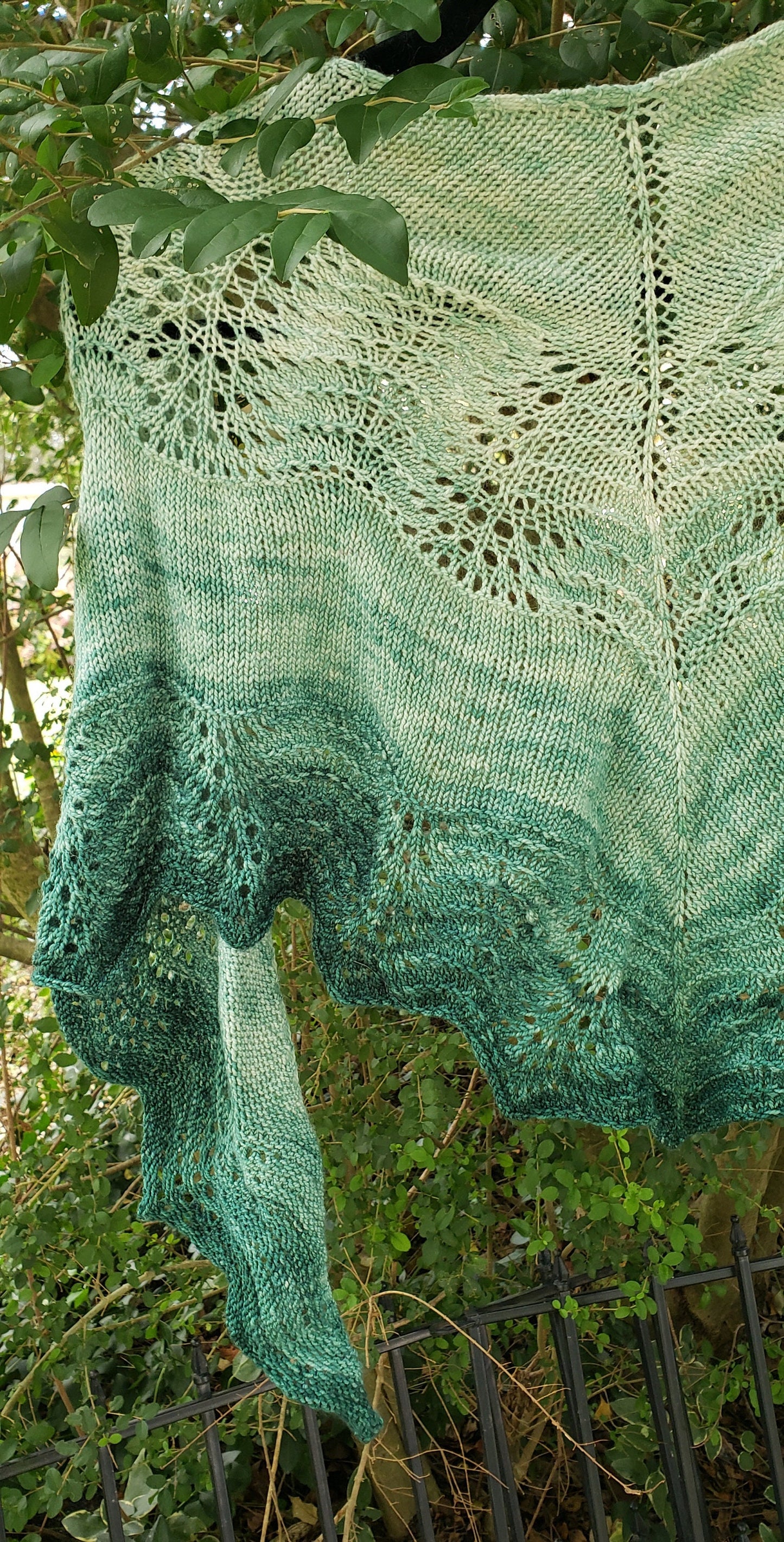 Gradient Knitted Shawl Kit in Forest Green Gradient - Pattern and Yarn Included