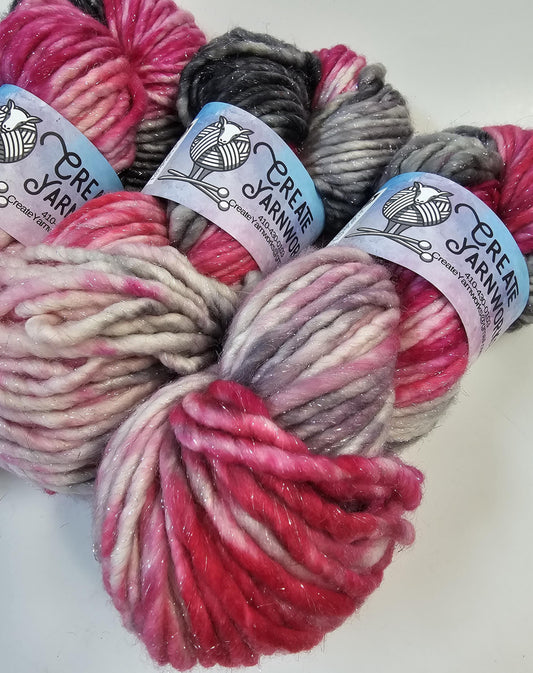 Preppy in Silver Sparkle Superwash Merino Blend Super Bulky Weight Yarn