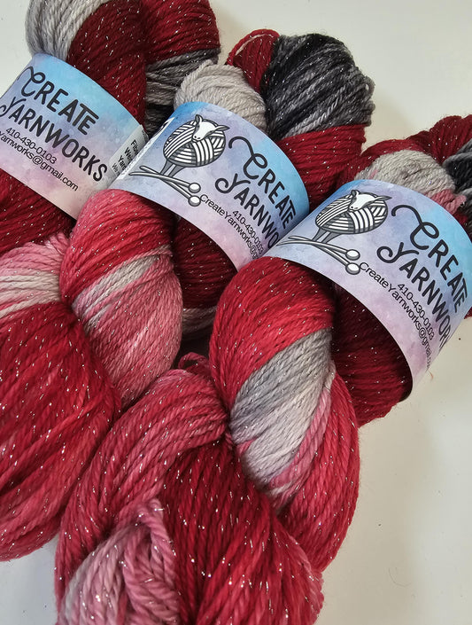 Crimson Slate in Silver Sparkle Superwash Merino Blend Fingering Weight Yarn