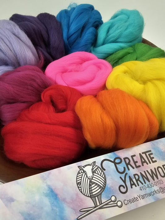 Rainbow in 23 micron Merino Fiber for Needle Felting, Wet Felting, or Spinning