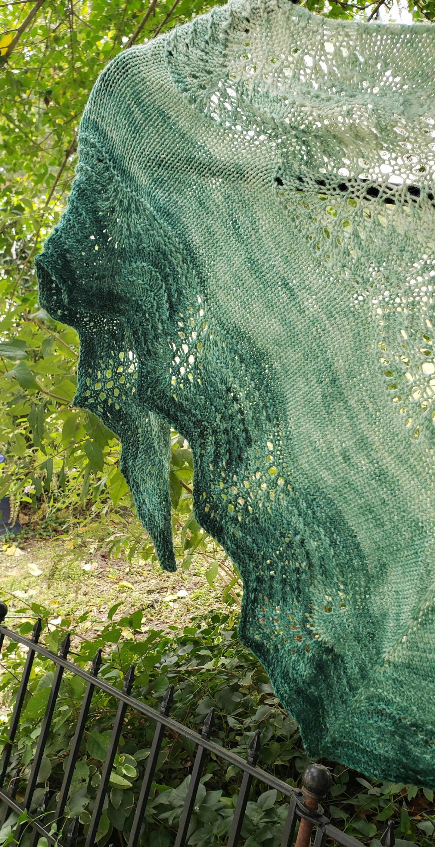 Gradient Knitted Shawl Kit in Forest Green Gradient - Pattern and Yarn Included