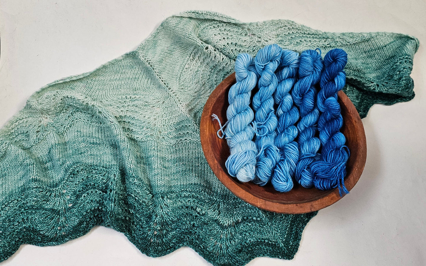 Gradient Knitted Shawl Kit in Bright Blue Sparkle Gradient - Pattern and Yarn Included