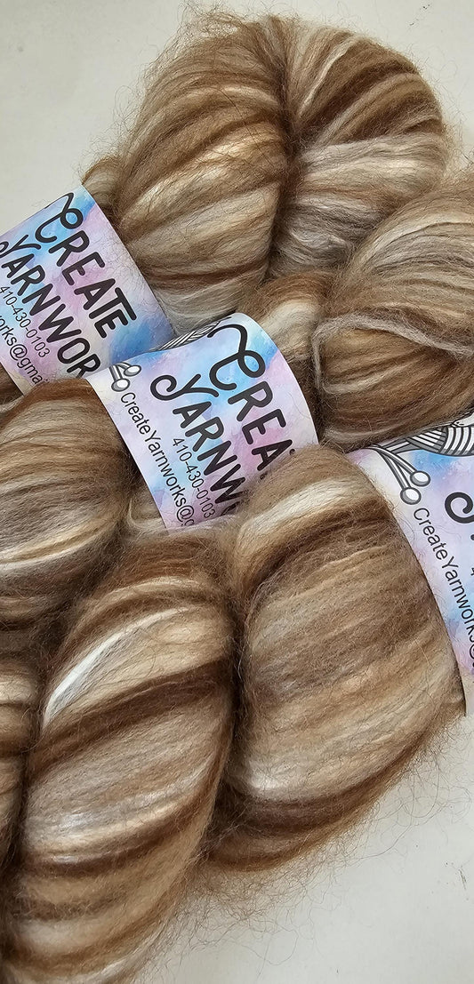 Natural in Merino/ Brown Alpaca/ Camel/ Mulberry Silk blend Top 4oz braid