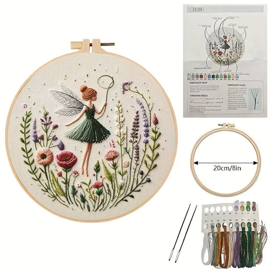 Green Garden Fairy with Flowers Embroidery Kit