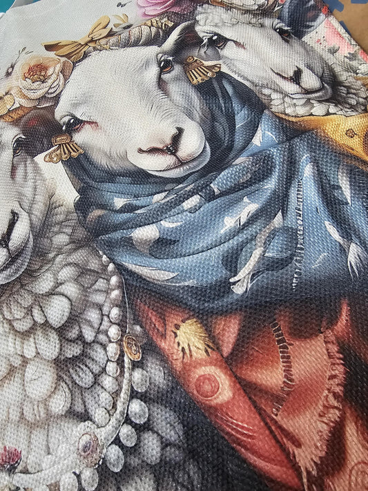 Fancy Sheep with Pearls and Bandanas Large Project Bag - Tote with Handles Light background