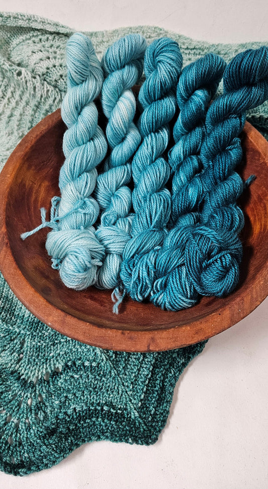 Gradient Knitted Shawl Kit in Tempting Teal Sparkle Gradient - Pattern and Yarn Included