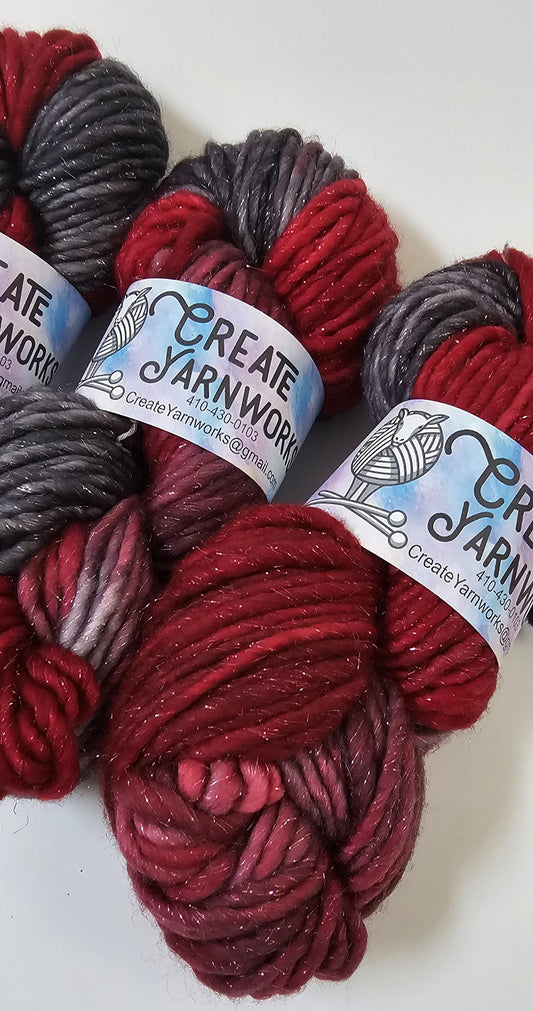 Crimson Slate in Silver Sparkle Superwash Merino Blend Super Bulky Weight Yarn