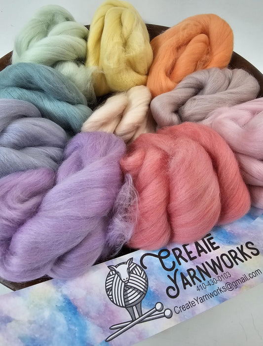 Pastels in 23 micron Merino Fiber for Needle Felting, Wet Felting, or Spinning