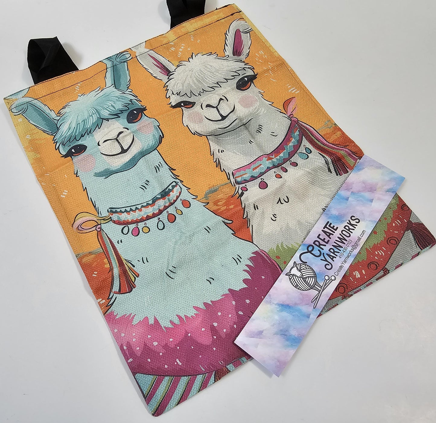2 More Fancy Alpaca Large Project Bag - Tote with Handles Llama