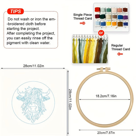 Highland Cow in Bright Colors Embroidery Kit