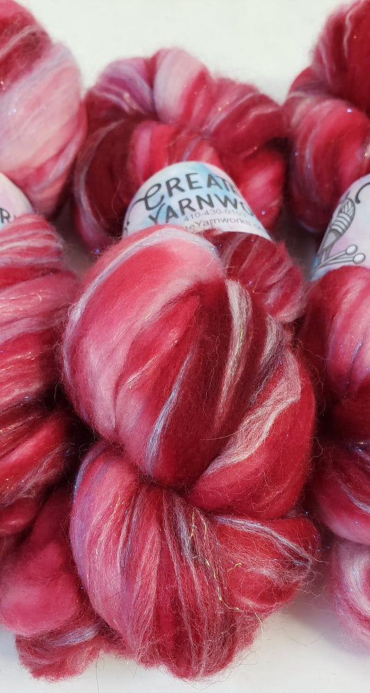 Ragin' Red in Superwash Merino & Stellina Blend 4oz braid