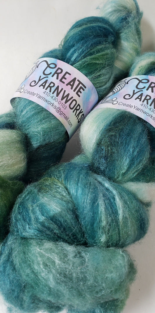 Oceans Deep in Polwarth/Tussah Silk 67/33 custom blend Top 4oz braid