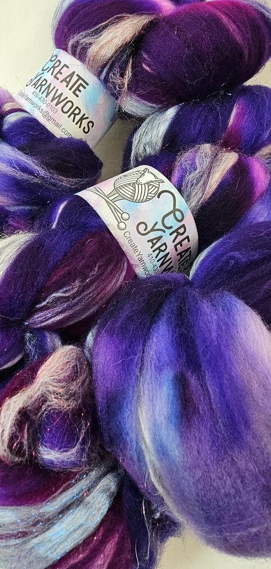 Purples in Superwash Merino & Stellina Blend 4oz braid