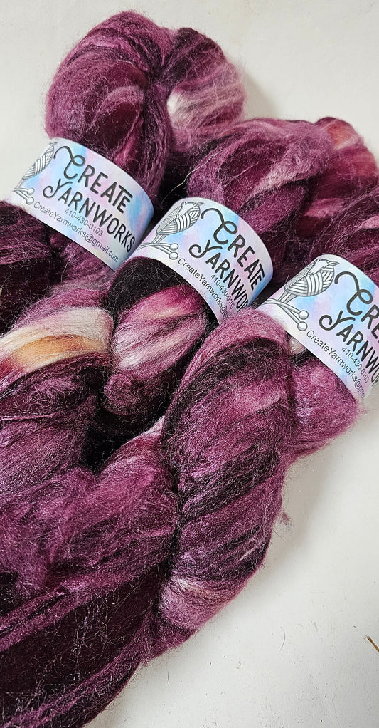 Wine Country in Polwarth/Tussah Silk 67/33 custom blend Top 4oz braid