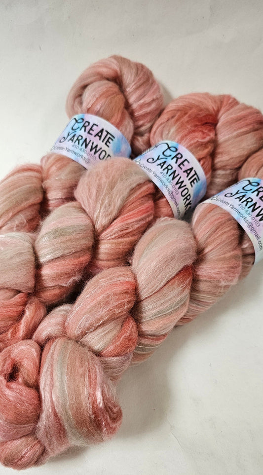 Broken Peach in Merino/Milk Fiber 67/33 blend Top 4oz braid