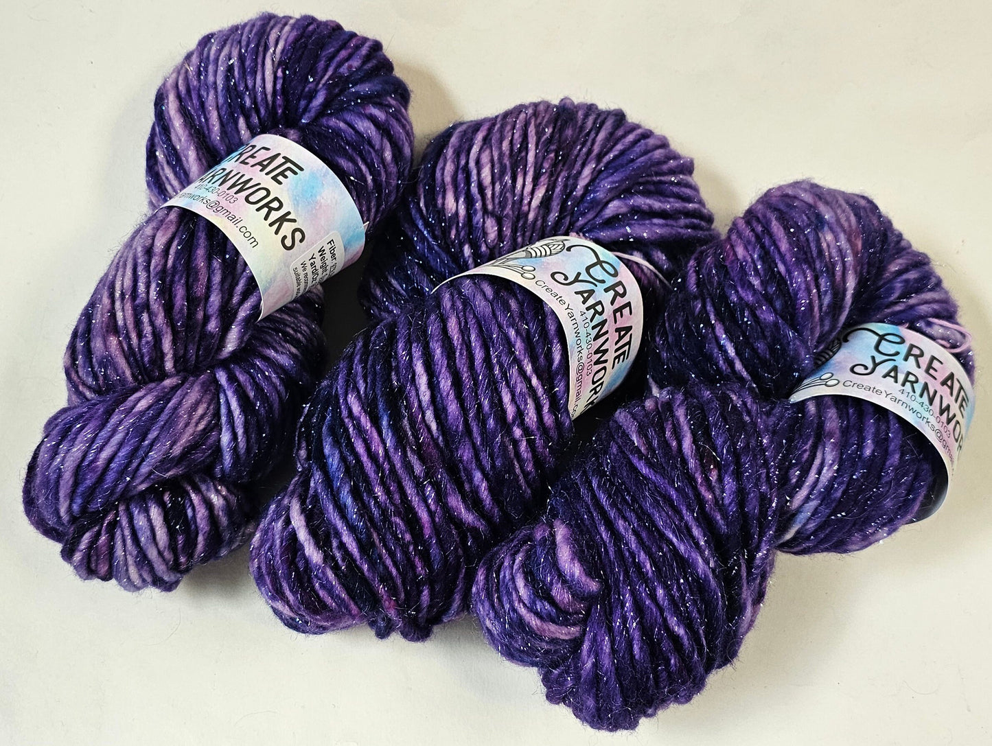 Purples in Silver Sparkle Superwash Merino Blend Super Bulky Weight Yarn