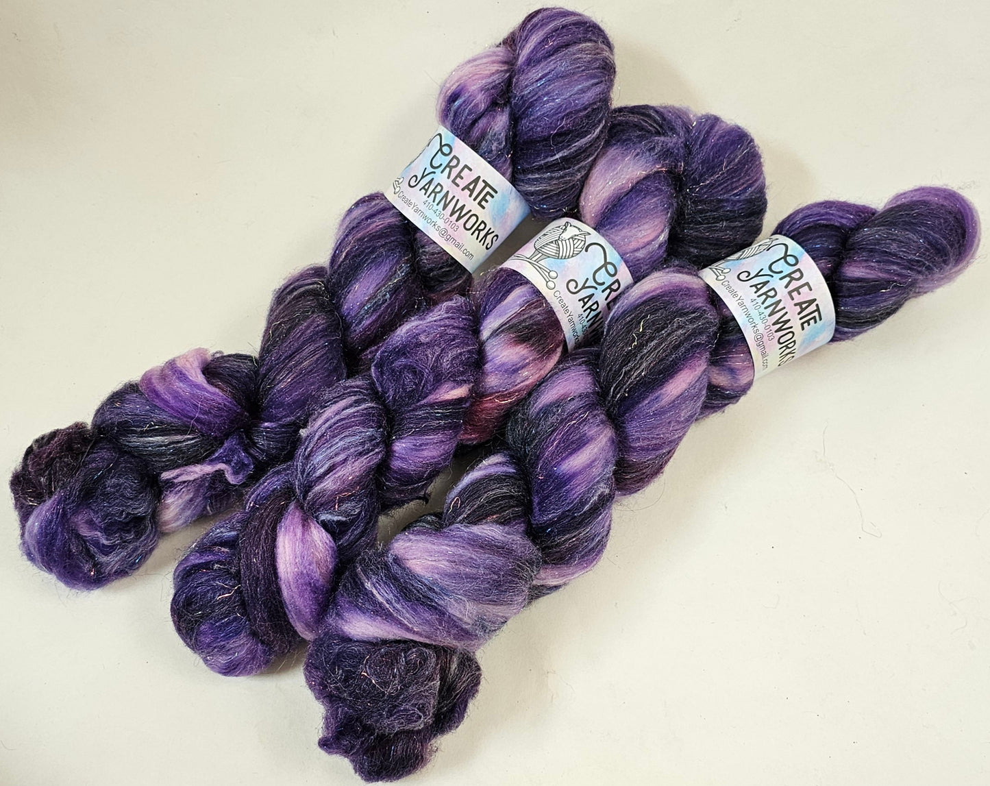 Purples in Superwash Merino & Stellina Blend 4oz braid