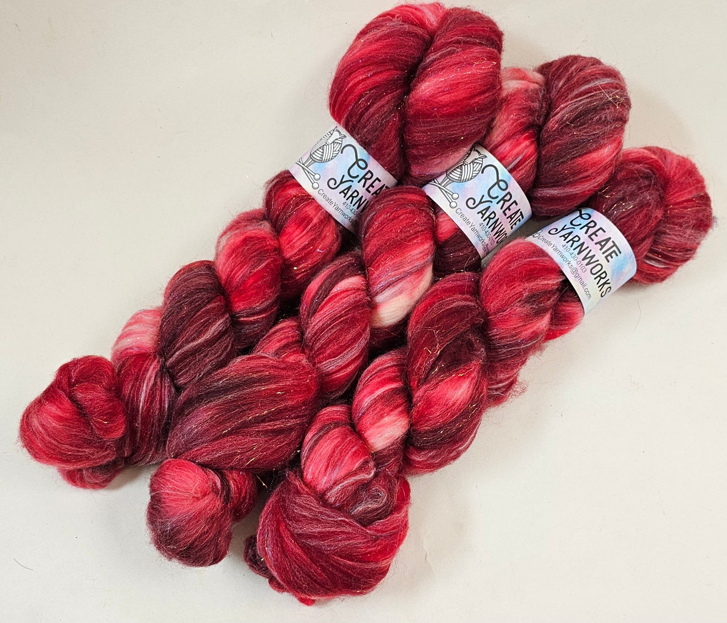 Ragin' Red in Superwash Merino & Stellina Blend 4oz braid