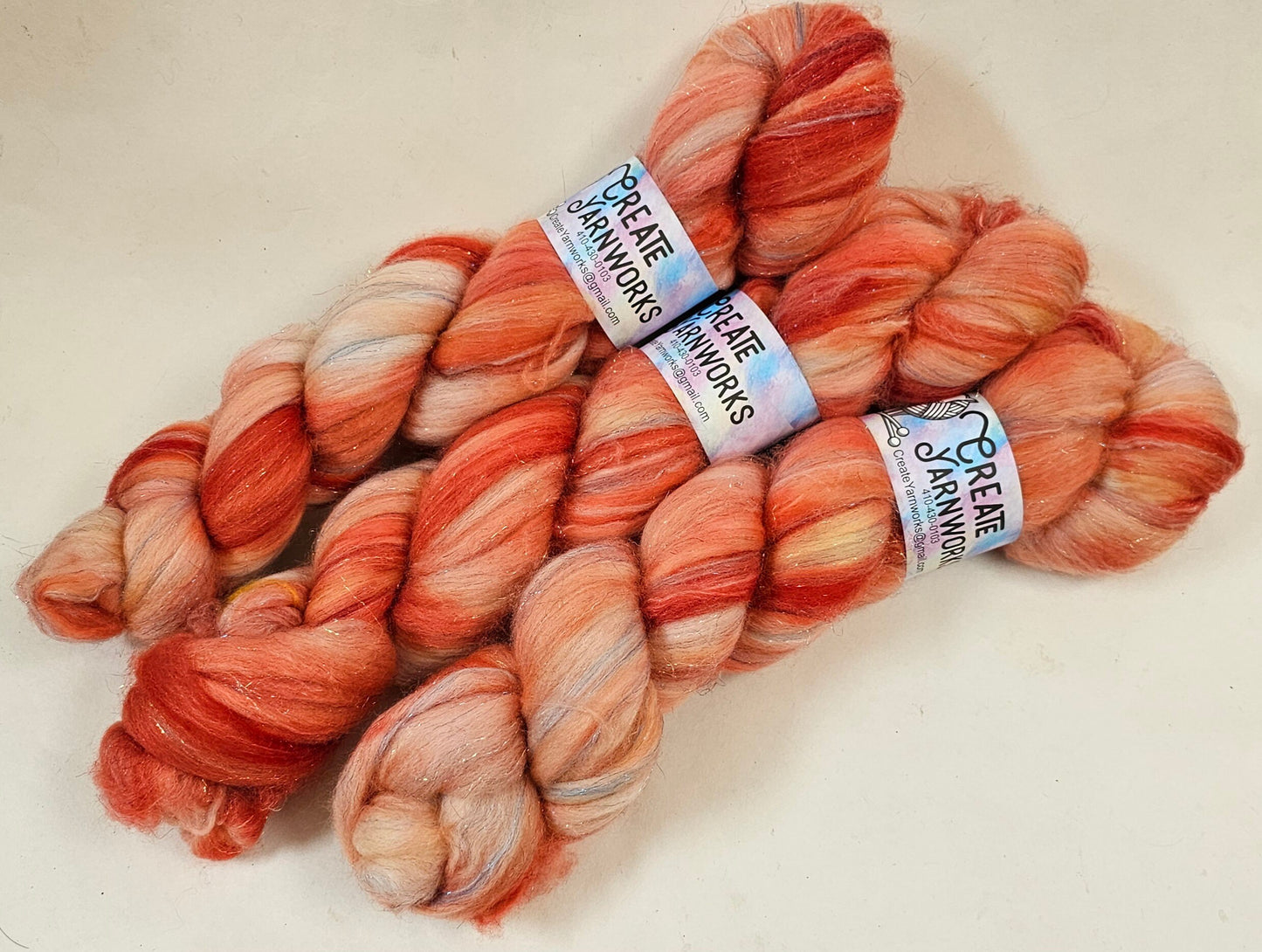 Broken Peach in Superwash Merino & Stellina Blend 4oz braid