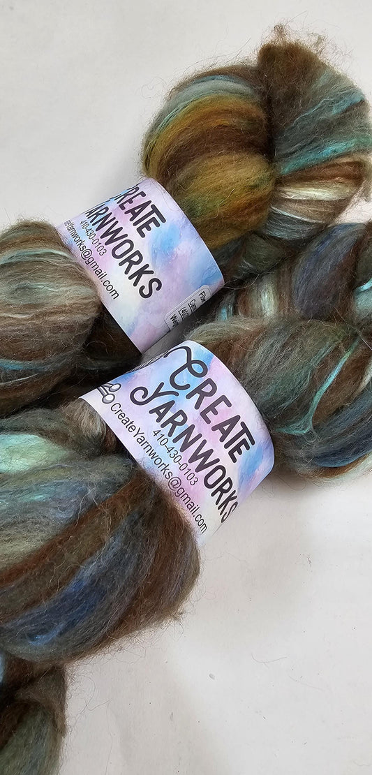 Mossy in Merino/ Brown Alpaca/ Camel/ Mulberry Silk blend Top 4oz braid