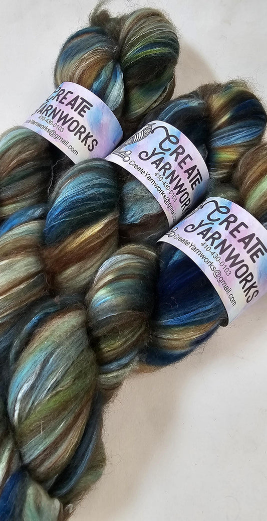 Oceans Deep in Merino/ Brown Alpaca/ Camel/ Mulberry Silk blend Top 4oz braid