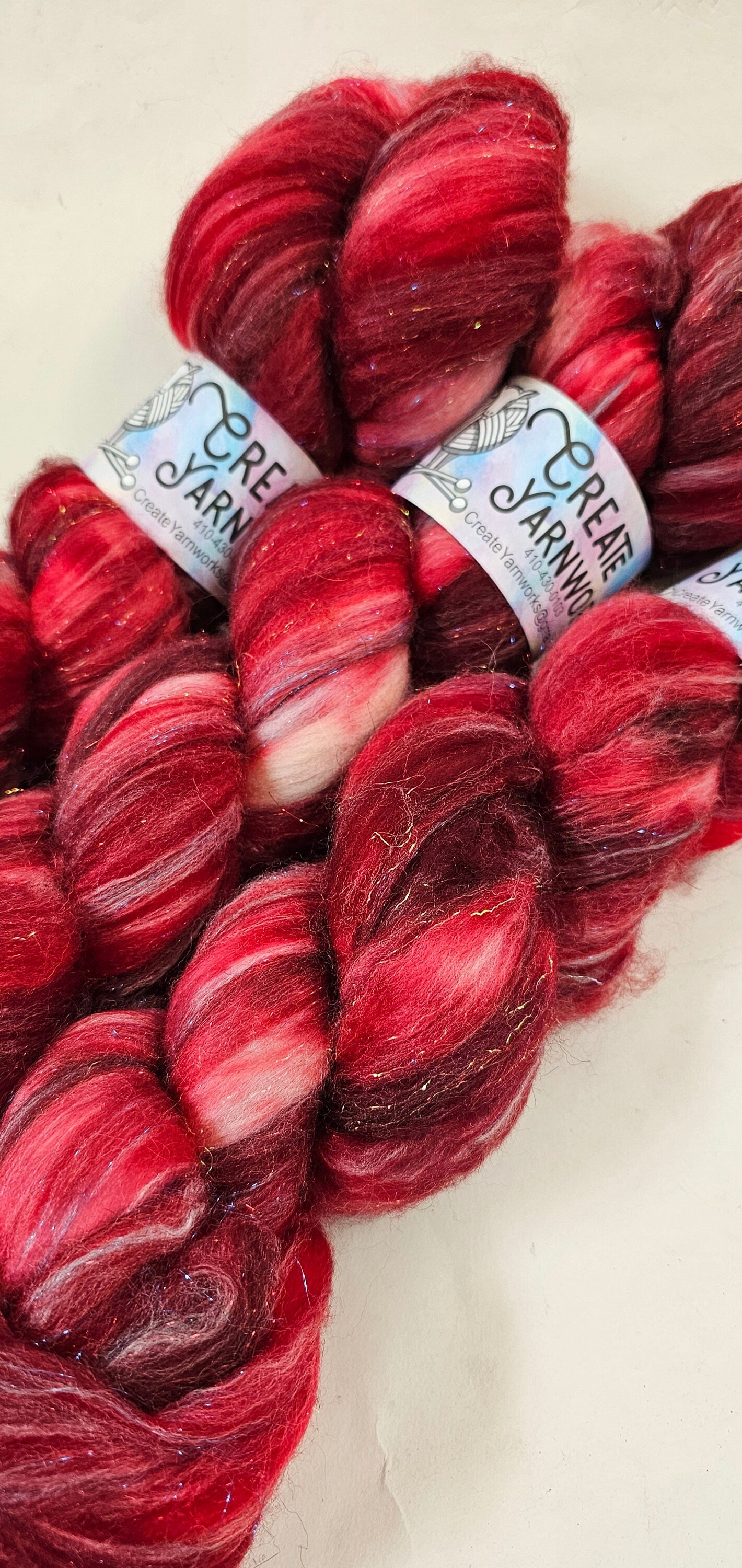Ragin' Red in Superwash Merino & Stellina Blend 4oz braid