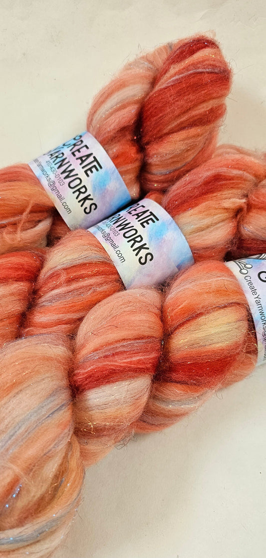 Broken Peach in Superwash Merino & Stellina Blend 4oz braid