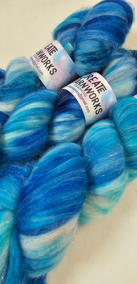 Blue Skies in Superwash Merino & Stellina Blend 4oz braid
