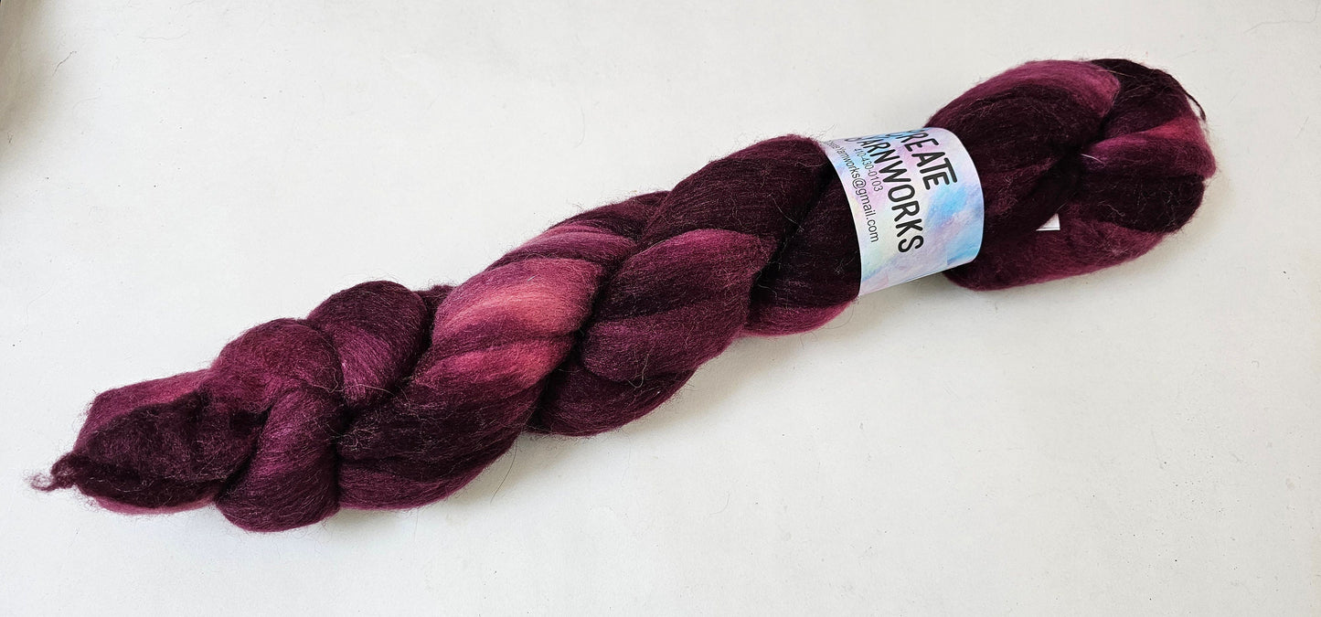 Wine Country in Polwarth/Tussah Silk 67/33 custom blend Top 4oz braid