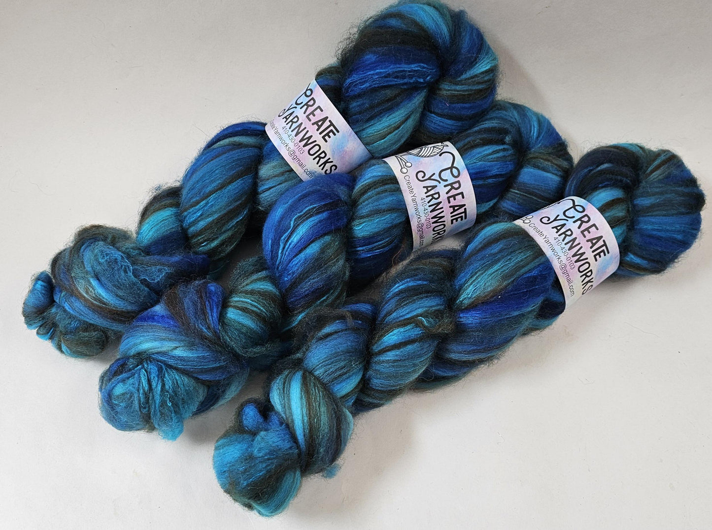 Blue Skies in Merino/ Brown Alpaca/ Camel/ Mulberry Silk blend Top 4oz braid