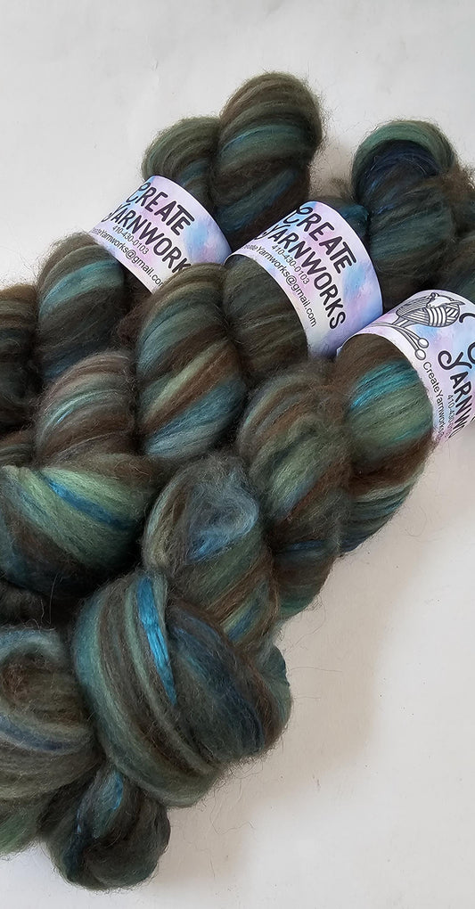 Forest in Merino/ Brown Alpaca/ Camel/ Mulberry Silk blend Top 4oz braid