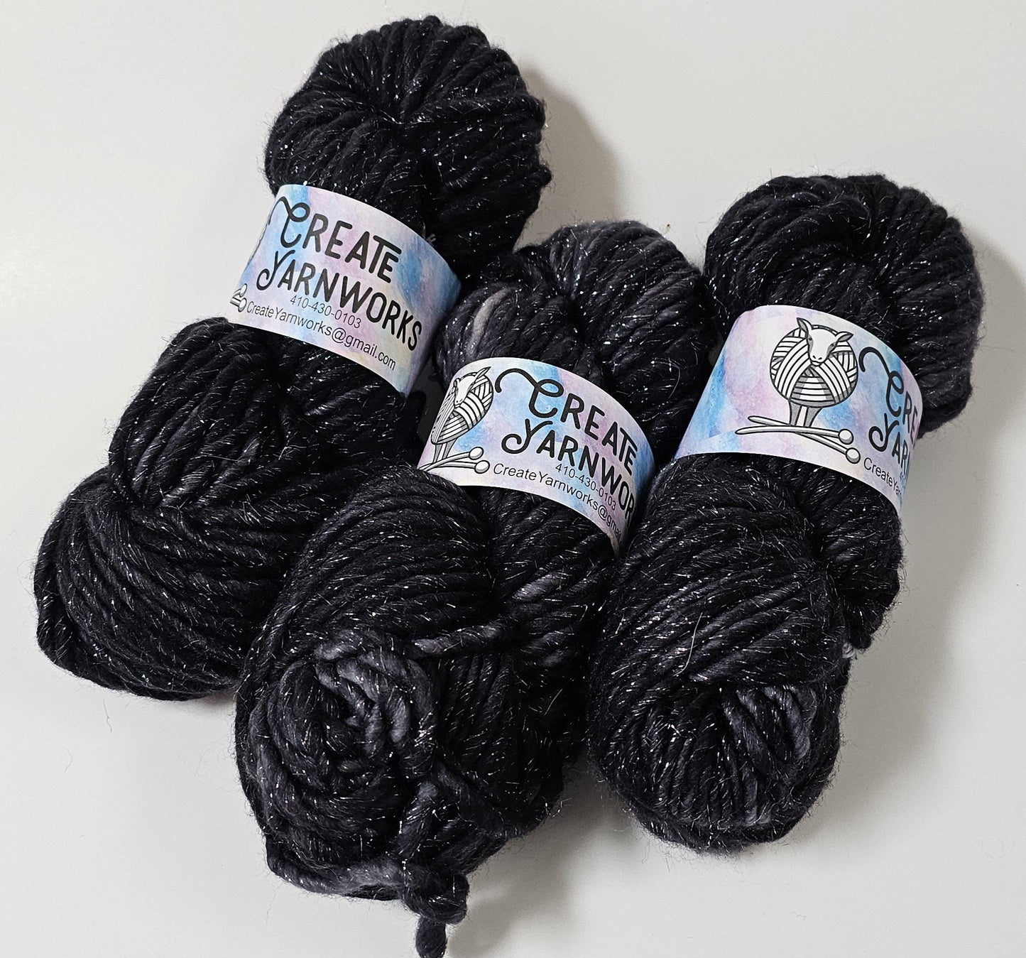 Almost Black in Silver Sparkle Superwash Merino Blend Super Bulky Weight Yarn