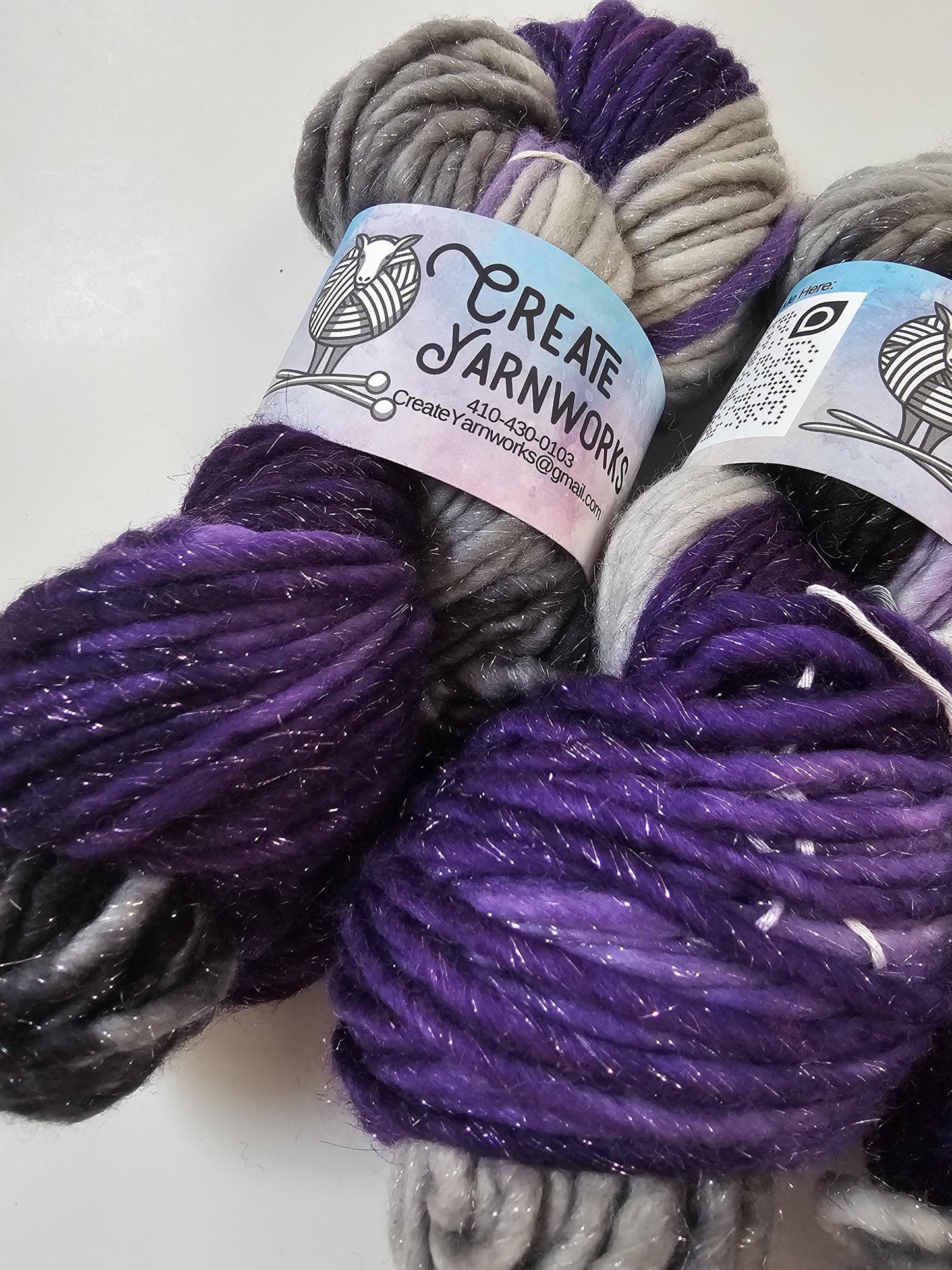 Purple Rain in Silver Sparkle Superwash Merino Blend Super Bulky Weight Yarn