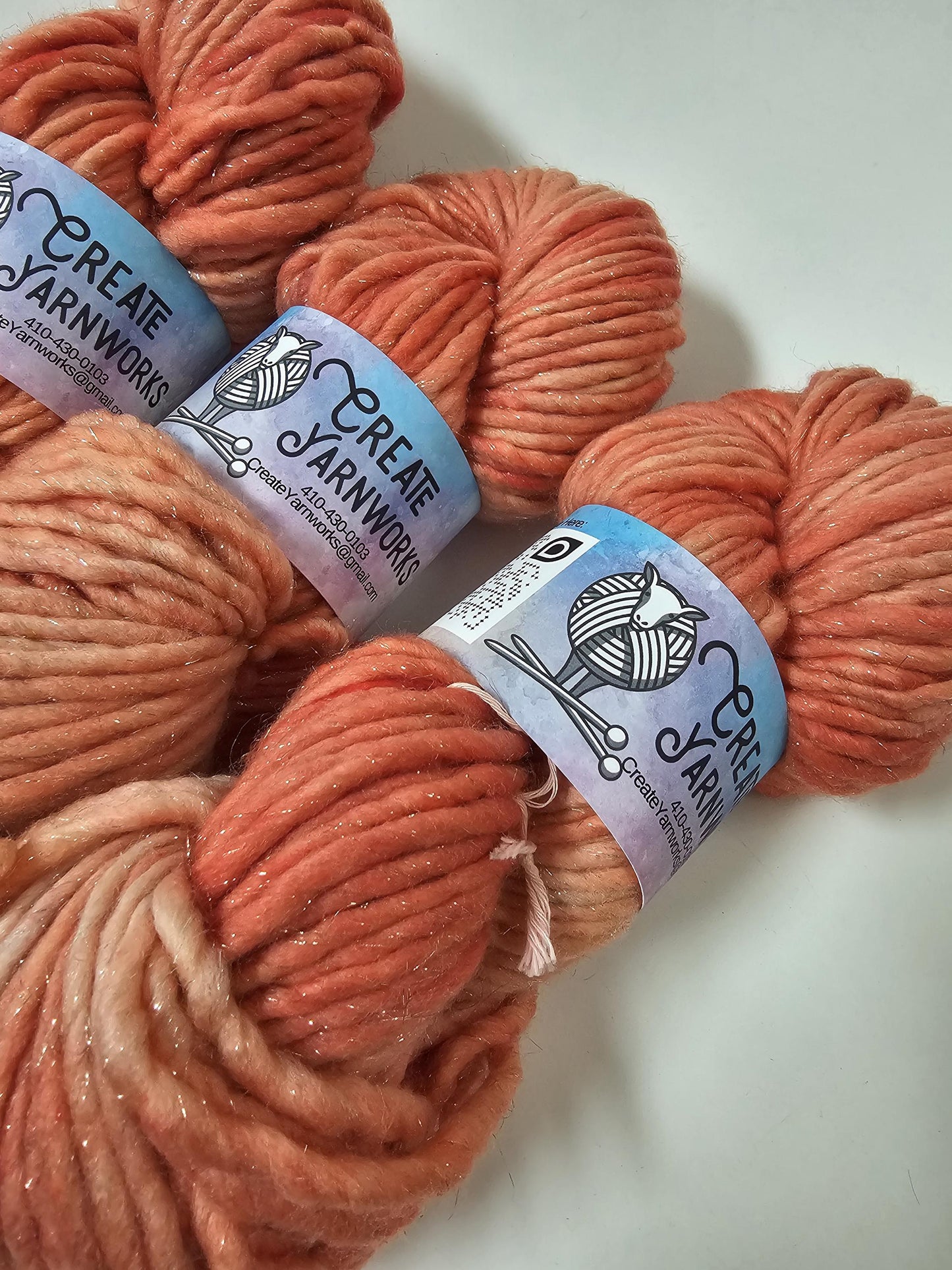 Broken Peach in Silver Sparkle Superwash Merino Blend Super Bulky Weight Yarn