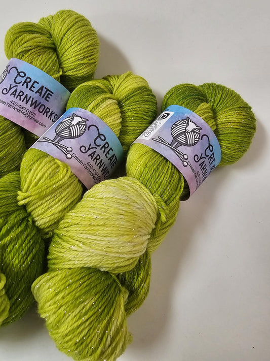 Grinch in Silver Sparkle Superwash Merino Blend Fingering Weight Yarn