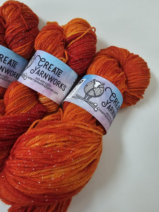 Pumpkin in Silver Sparkle Superwash Merino Blend Fingering Weight Yarn