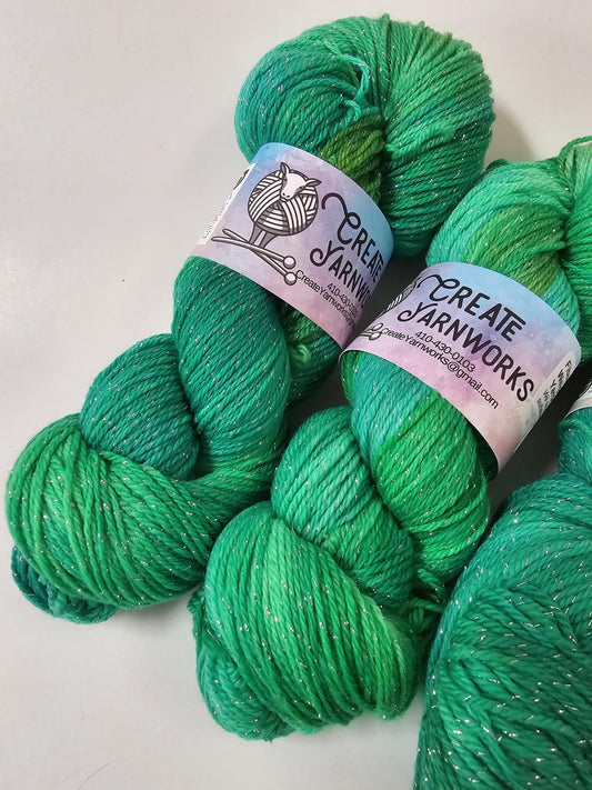 Seaglass in Silver Sparkle Superwash Merino Blend Fingering Weight Yarn