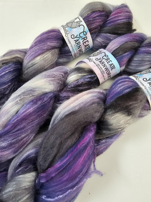 Purple Rain in Superwash Merino & Stellina Blend 4oz braid