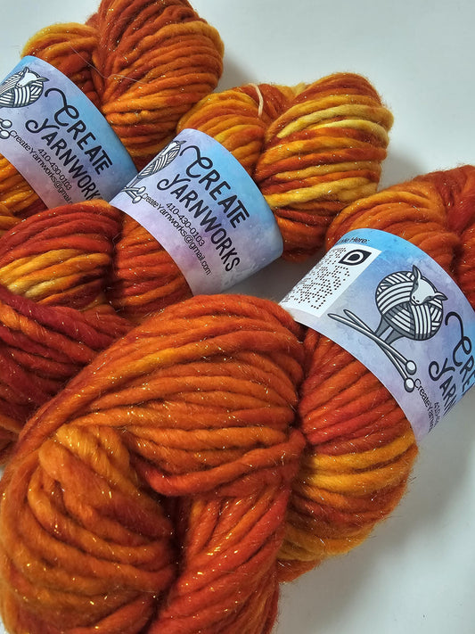 Pumpkin in Silver Sparkle Superwash Merino Blend Super Bulky Weight Yarn