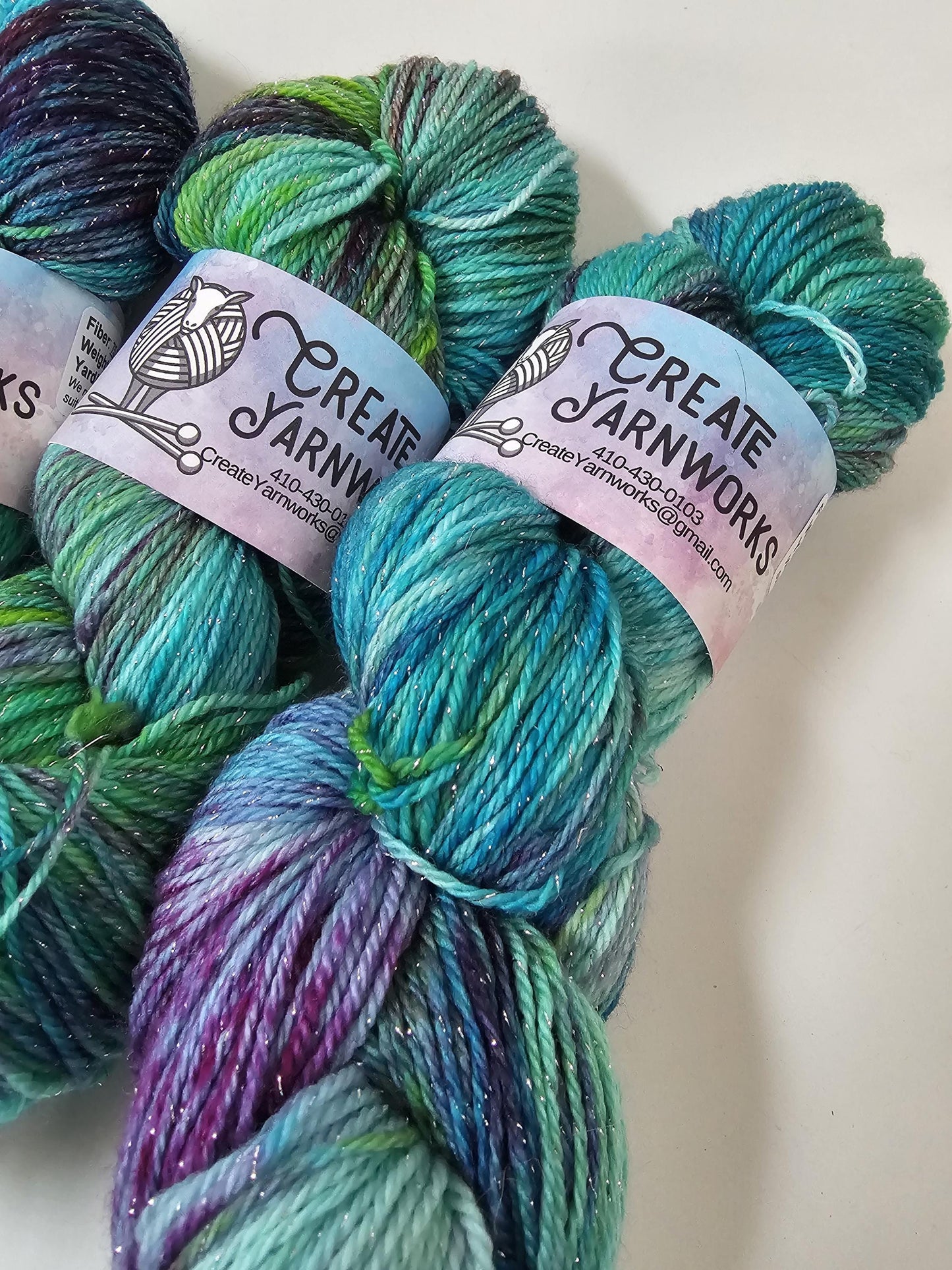 Mermaid Dreams in Silver Sparkle Superwash Merino Blend Fingering Weight Yarn