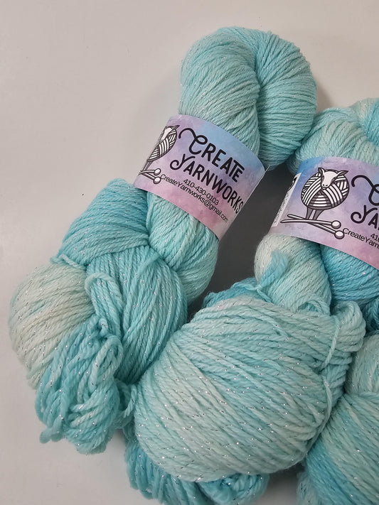Breakfast at Tiffany's in Silver Sparkle Superwash Merino Blend Fingering Weight Yarn