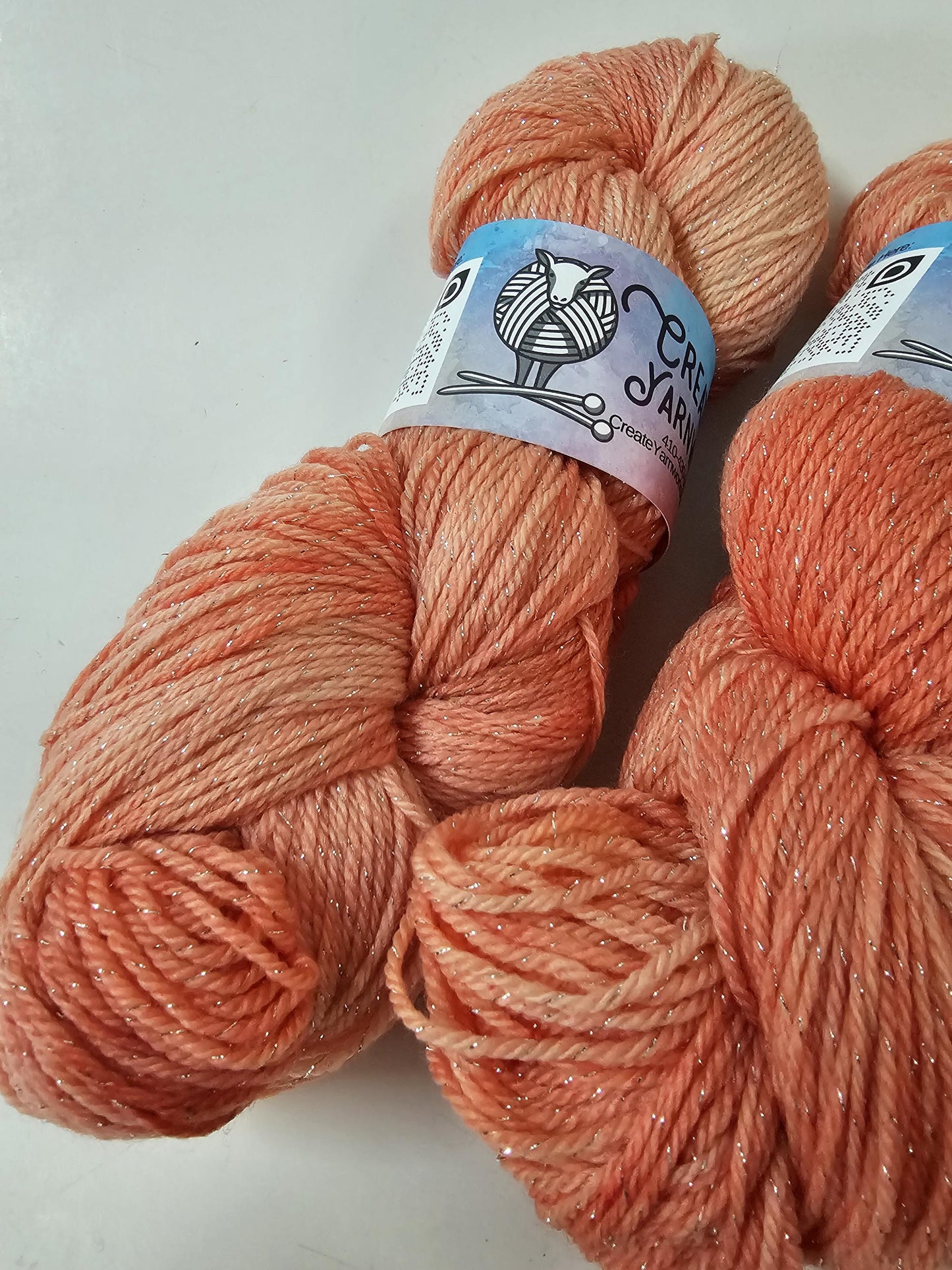 Broken Peach in Silver Sparkle Superwash Merino Blend Fingering Weight Yarn