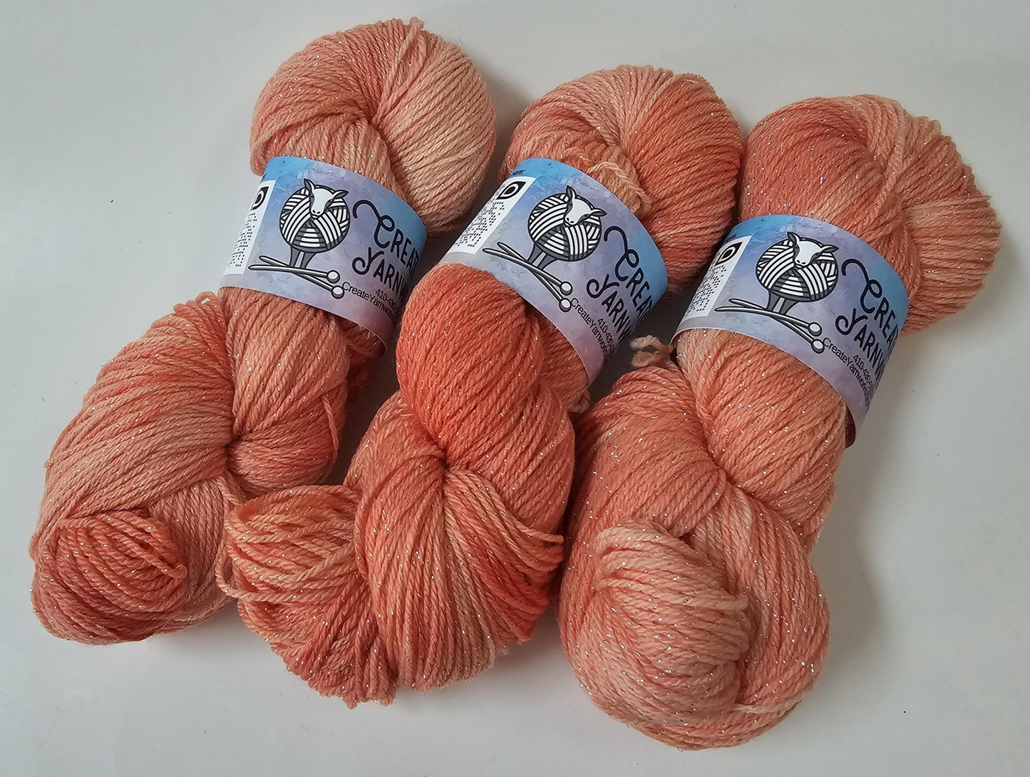 Broken Peach in Silver Sparkle Superwash Merino Blend Fingering Weight Yarn
