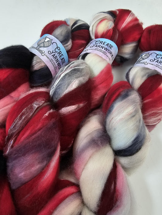 Crimson Slate in Superwash Merino & Stellina Blend 4oz braid