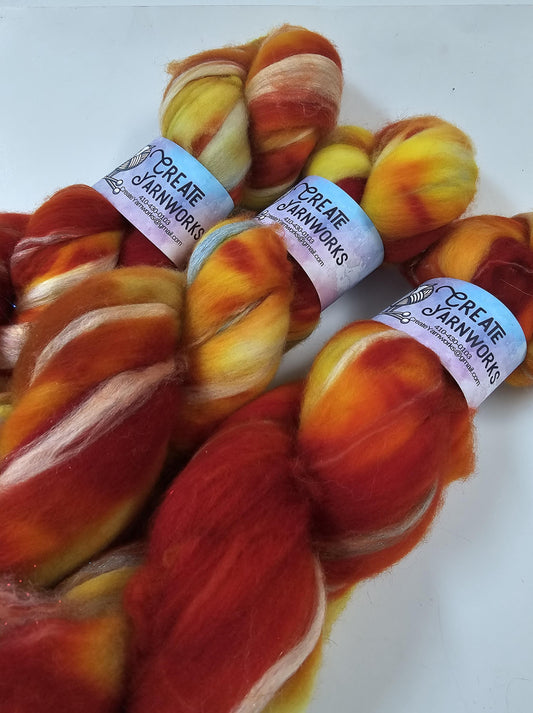 Eastern Shore Sunrise in Superwash Merino & Stellina Blend 4oz braid