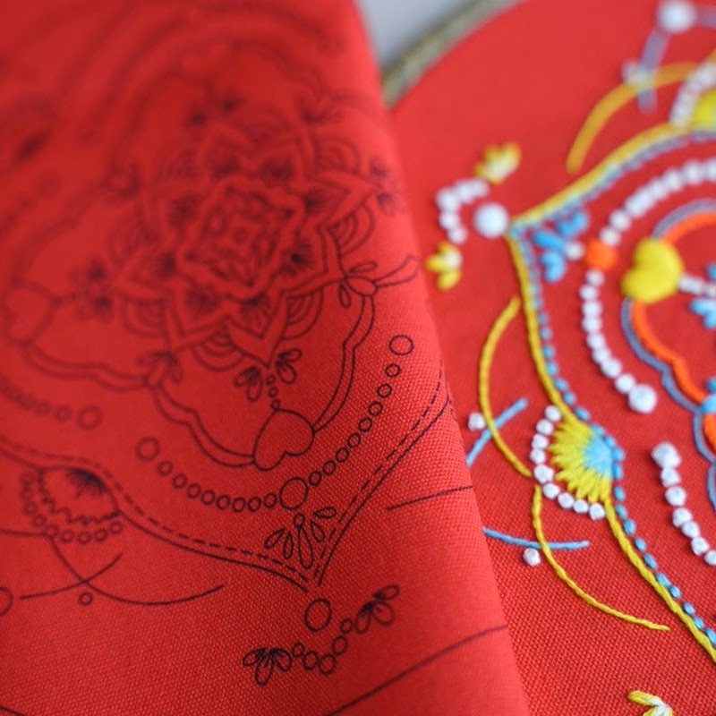 Red Floral Mandala Embroidery Kit