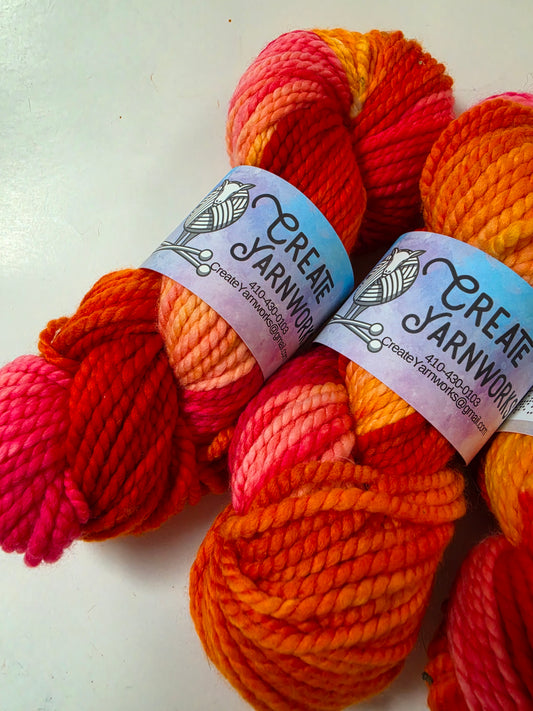 Hibiscus Heat in 100% Superwash Merino Bulky Yarn