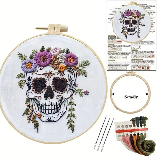 Skull with Flowers Embroidery Kit